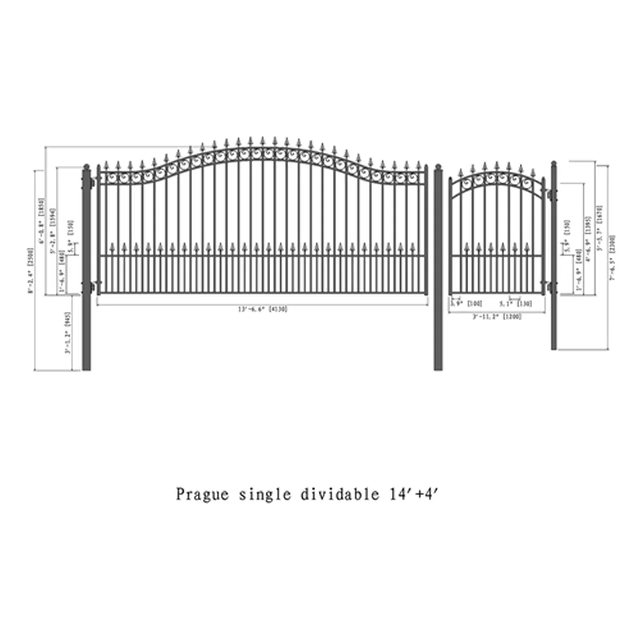 Aleko Steel Single Swing Driveway Gate - PRAGUE Style - 14 ft with Pedestrian Gate - 5 ft - Image 2