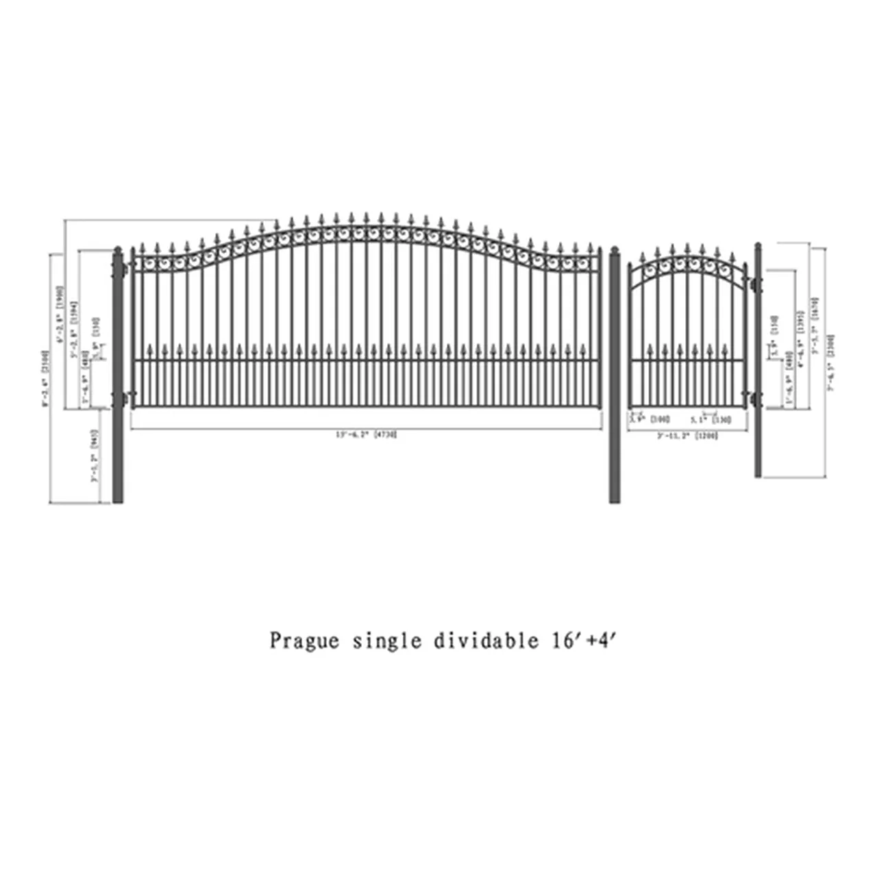 Aleko Steel Single Swing Driveway Gate - PRAGUE Style - 16 ft with Pedestrian Gate - 5 ft - Image 2