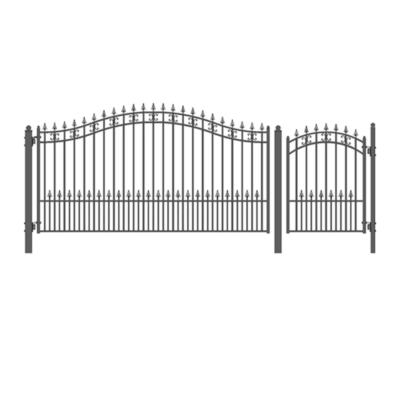 Aleko Steel Single Swing Driveway Gate - ST.PETERSBURG Style - 12 ft with Pedestrian Gate - 5 ft