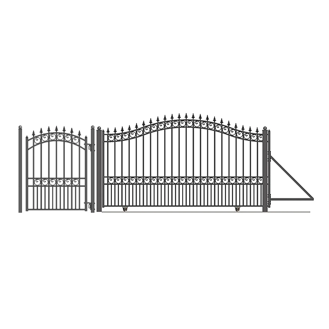 Aleko Steel Sliding Driveway Gate - 12 ft with Pedestrian Gate - 5 ft - LONDON Style
