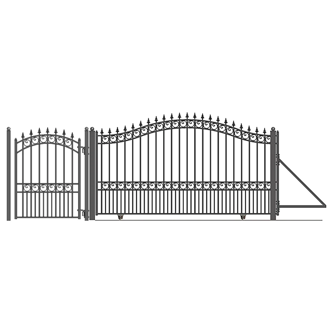 Aleko Steel Sliding Driveway Gate - 14 ft with Pedestrian Gate - 5 ft - LONDON Style