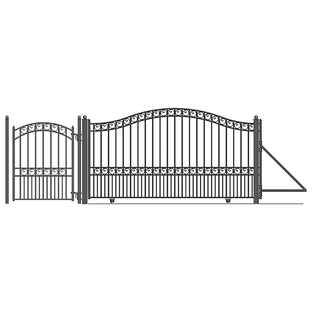 Aleko Steel Sliding Driveway Gate - 16 ft with Pedestrian Gate - 5 ft - PARIS Style