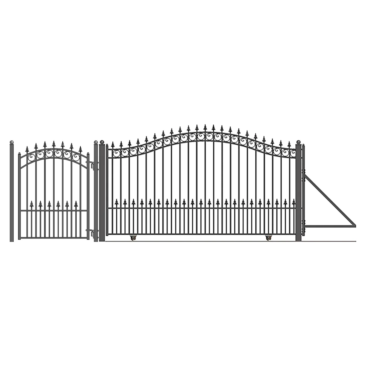 Aleko Steel Sliding Driveway Gate - 16 ft with Pedestrian Gate - 5 ft - PRAGUE Style
