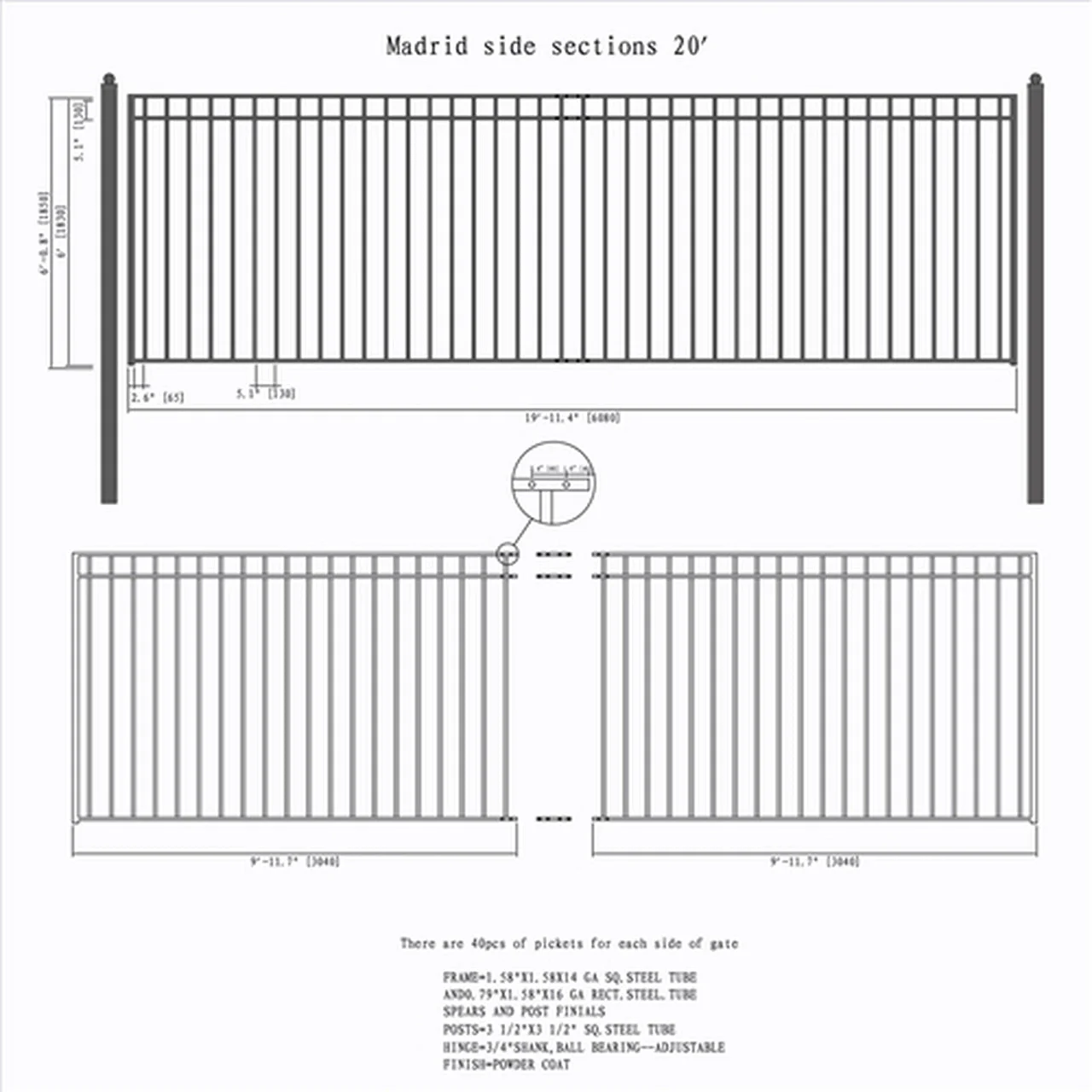 Aleko Steel Sliding Driveway Gate - MADRID Style - 20 x 6 Feet - Image 3