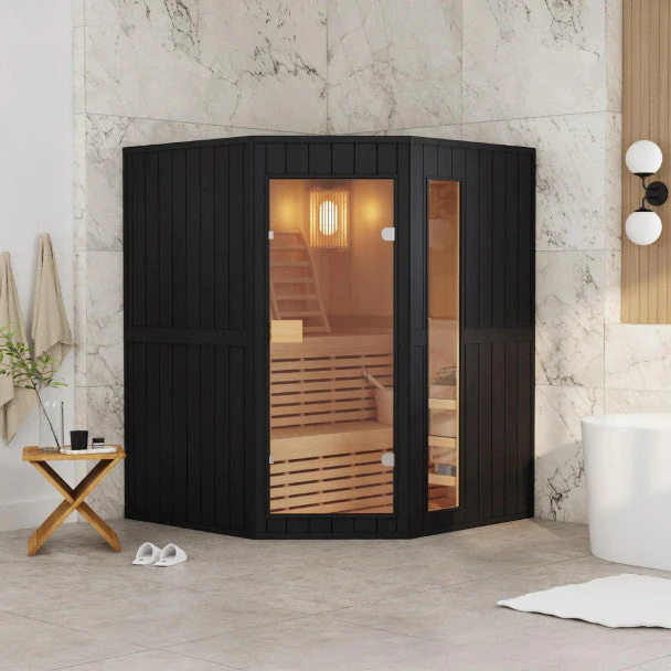 Aleko Viola Canadian Hemlock Traditional Indoor Sauna - 3-4 Person - SHEM4BLACK-AP