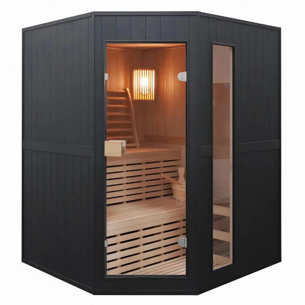 Aleko Viola Canadian Hemlock Traditional Indoor Sauna - 3-4 Person - SHEM4BLACK-AP - Image 2