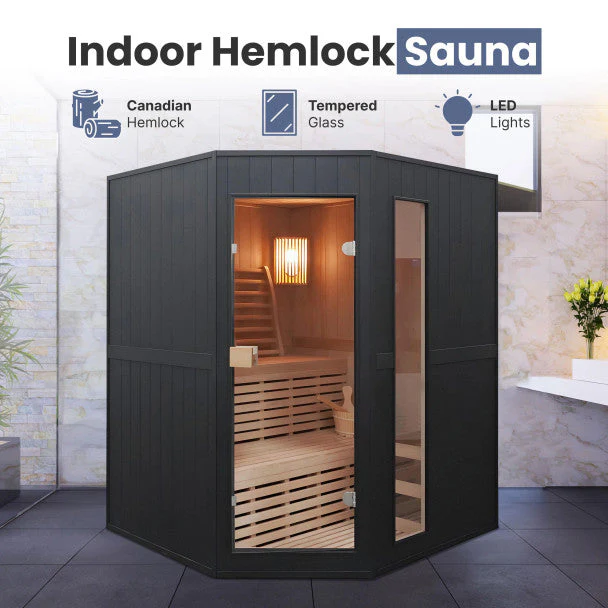 Aleko Viola Canadian Hemlock Traditional Indoor Sauna - 3-4 Person - SHEM4BLACK-AP - Image 4