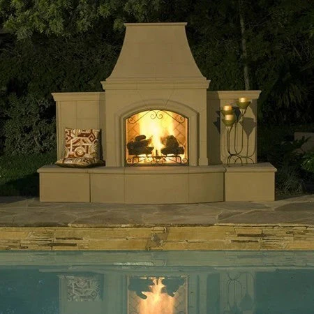 American Fyre Designs 87 Inch Vented Free-Standing Outdoor Grand Phoenix Fireplace with Extended Bullnose Hearth