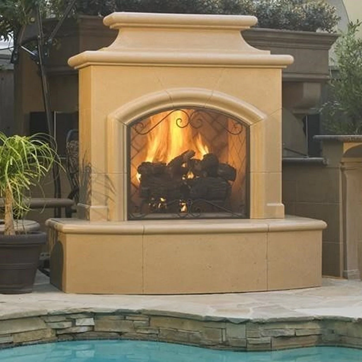 American Fyre Designs 67 Inch Vent-Free Free-Standing Outdoor Mariposa Fireplace, Key Value on the RIGHT/Gas Source out the BACK