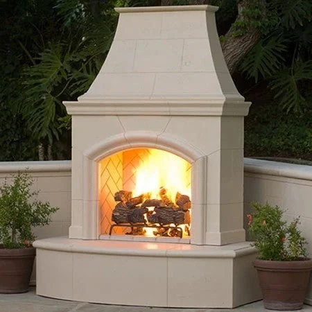 American Fyre Designs 87 Inch Vent-Free Free-Standing Outdoor Phoenix Fireplace, 16 Inch Radiused Bullnose, Key Value on the RIGHT/Gas