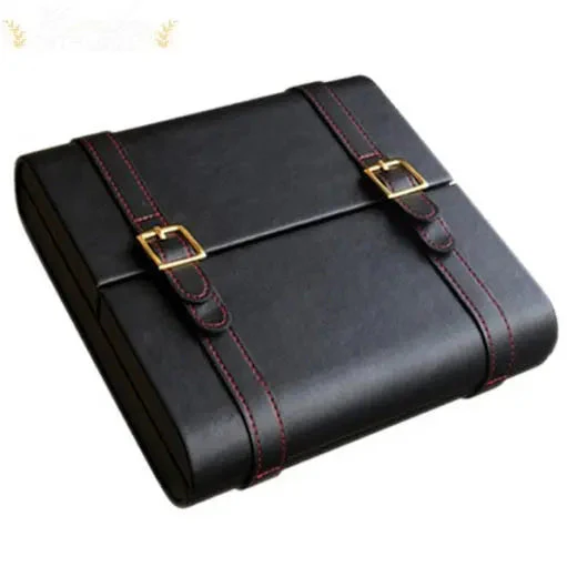 Prestige Import Group Augustus Black Leather Travel Humidor with Humidifier and Magnetic Closure
