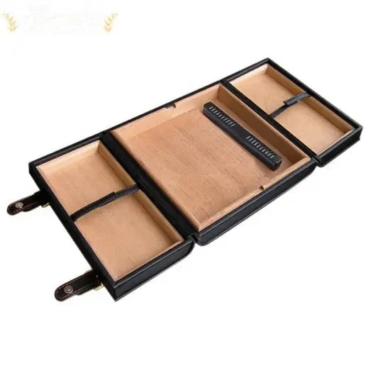 Prestige Import Group Augustus Black Leather Travel Humidor with Humidifier and Magnetic Closure - Image 2