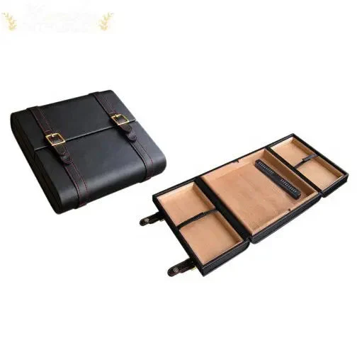 Prestige Import Group Augustus Black Leather Travel Humidor with Humidifier and Magnetic Closure - Image 3