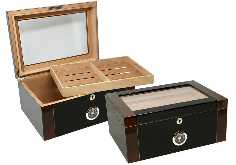 Prestige Import Group Berkeley II 100-Cigar Two-Tone Glass-Top Desktop Humidor with Hygrometer