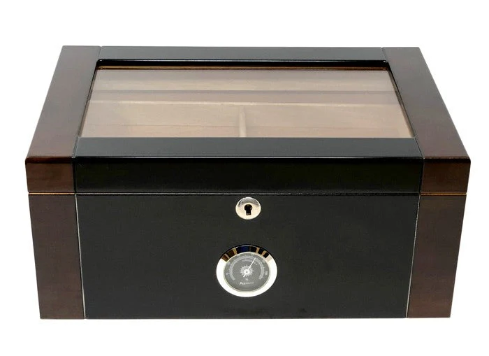 Prestige Import Group Berkeley II 100-Cigar Two-Tone Glass-Top Desktop Humidor with Hygrometer - Image 2