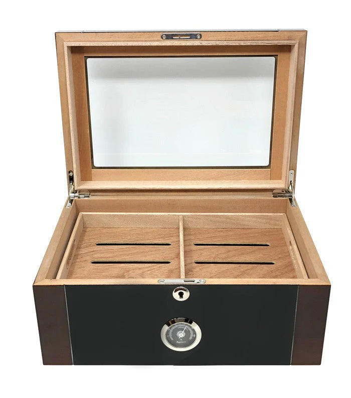 Prestige Import Group Berkeley II 100-Cigar Two-Tone Glass-Top Desktop Humidor with Hygrometer - Image 3