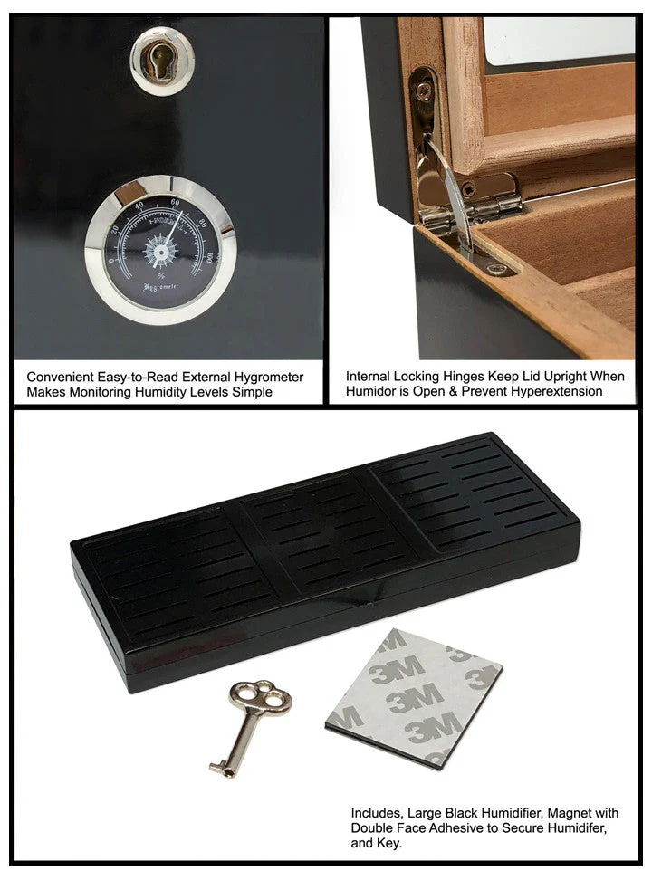 Prestige Import Group Berkeley II 100-Cigar Two-Tone Glass-Top Desktop Humidor with Hygrometer - Image 5