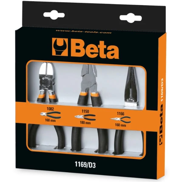 Beta Tools 1169/D3 3-Piece Pliers Set Combination Long Nose Diagonal