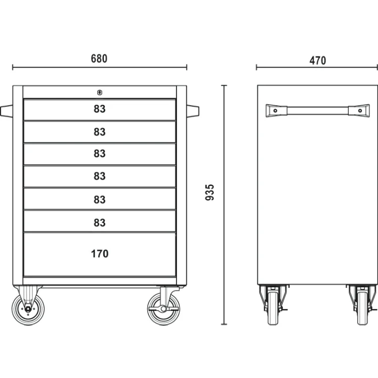 Beta Tools C04TSS-7 Stainless Steel Mobile Roller Cab Seven Drawers - Image 6
