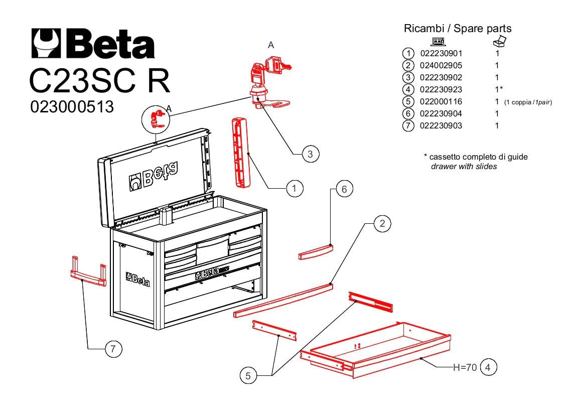 Beta Tools C23SC Portable Tool Chest with Eight Ball-Bearing Drawers - Image 2