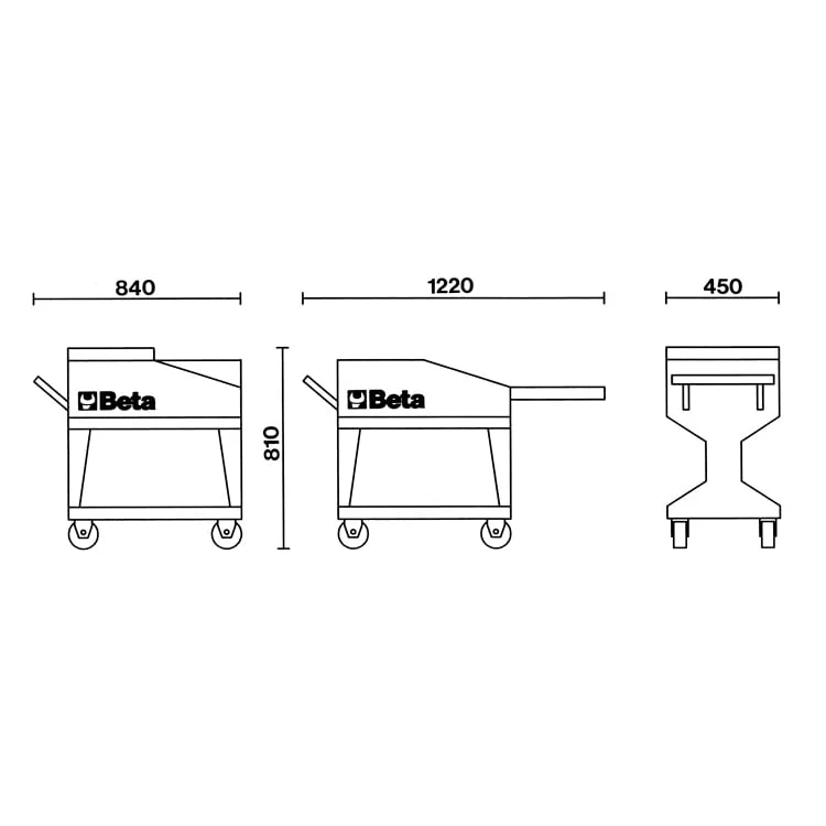 Beta Tools C25 Tank Trolley with Shelf Mobile Tool Cart - Image 3