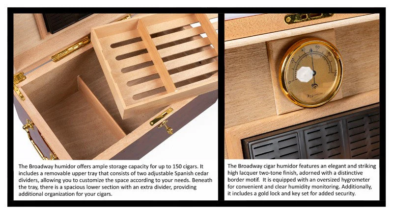 Prestige Import Group Broadway 150-Count High-Gloss Lacquer Arch-Top Spanish Cedar Humidor - Image 5