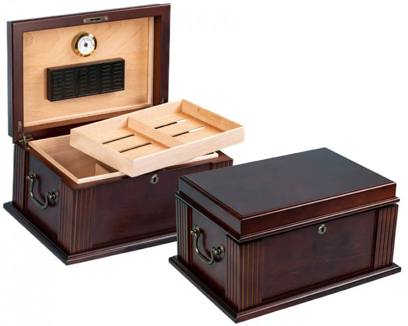 Prestige Import Group Caesar 50-Cigar Antique Walnut Desktop Humidor with Spanish Cedar Interior