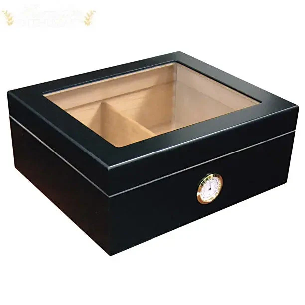 Prestige Import Group Chalet Glass-Top Desktop Cigar Humidor with Humidifier Hygrometer
