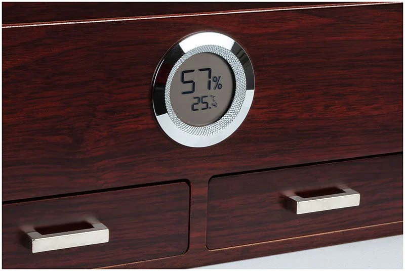 Prestige Import Group Cherry Glass-Top Desktop Humidor with Storage Drawers and Hygrometer - Image 10