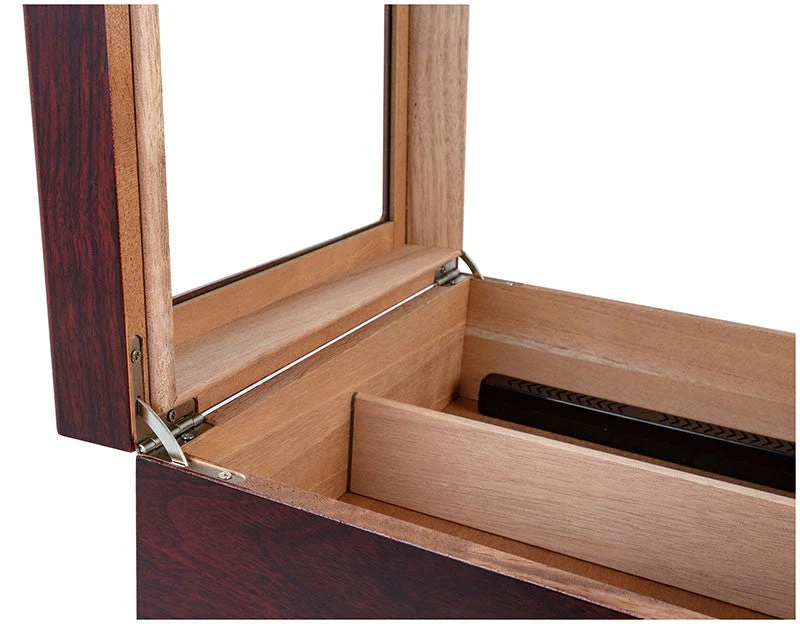 Prestige Import Group Cherry Glass-Top Desktop Humidor with Storage Drawers and Hygrometer - Image 9