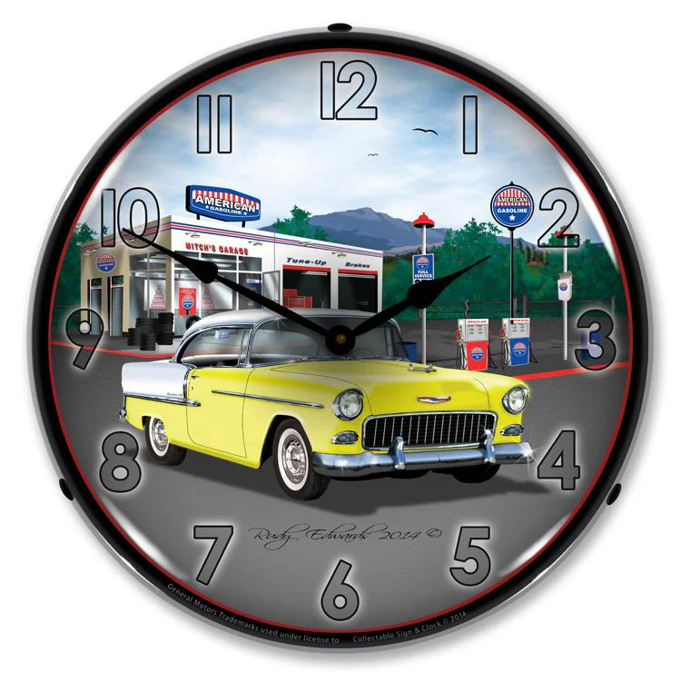 Collectable Sign and Clock - 1955 Bel Air Mitch's Garage Clock