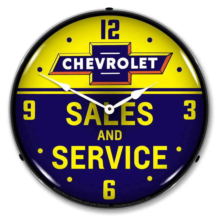 Collectable Sign and Clock - Chevrolet Bowtie Sales and Service Clock