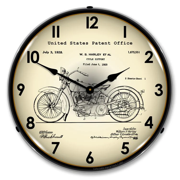 Collectable Sign and Clock - Harley 1928 Patent Clock