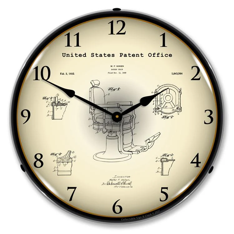 Collectable Sign and Clock - Koken Barber's Chair 1929 Patent Clock