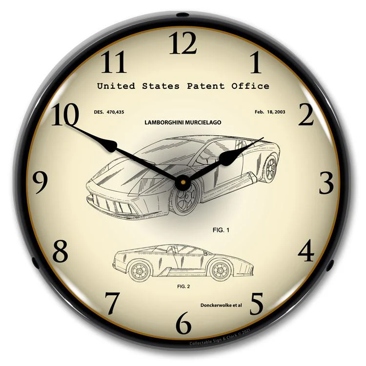 Collectable Sign and Clock - Lamborghini Murcielago 2003 Patent Clock