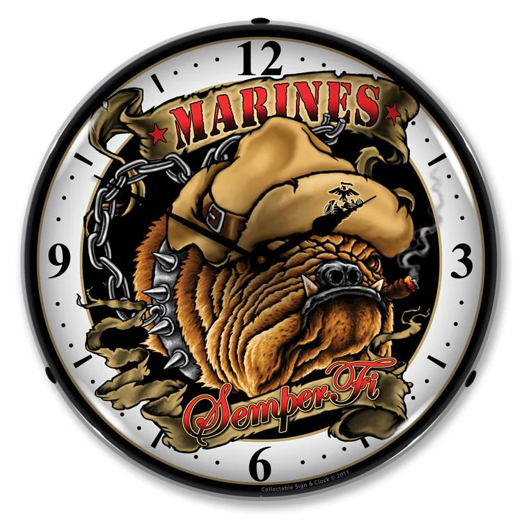 Collectable Sign and Clock - Marines Bulldog Clock