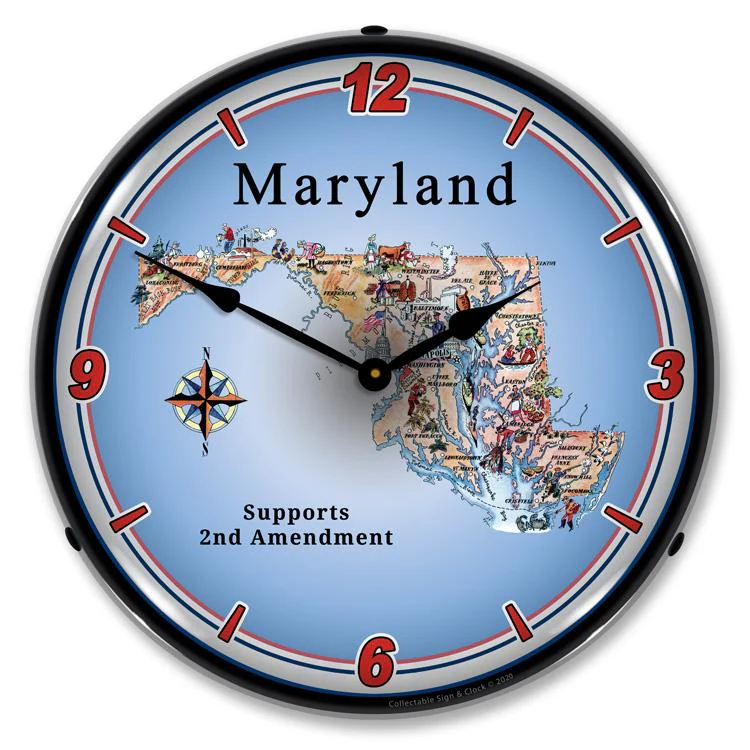 Collectable Sign and Clock - Maryland Supports the 2nd Amendment Clock