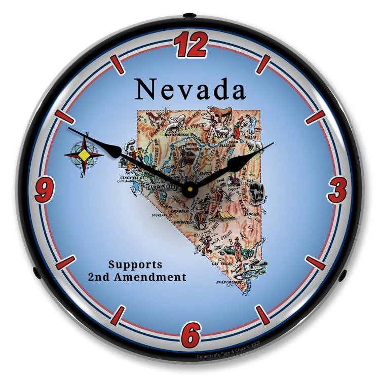 Collectable Sign and Clock - Nevada Supports the 2nd Amendment Clock