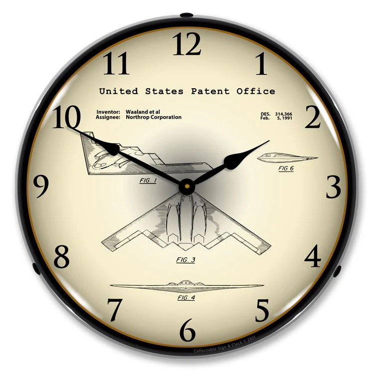 Collectable Sign and Clock - Northrop B-2 Spirit Stealth Bomber 1991 Patent Clock