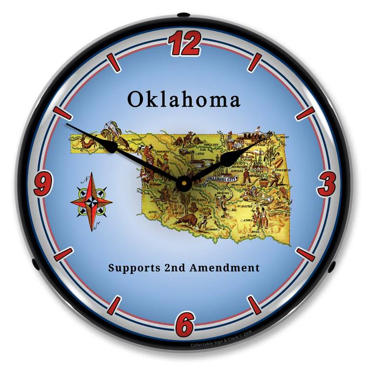 Collectable Sign and Clock - Oklahoma Supports the 2nd Amendment Clock