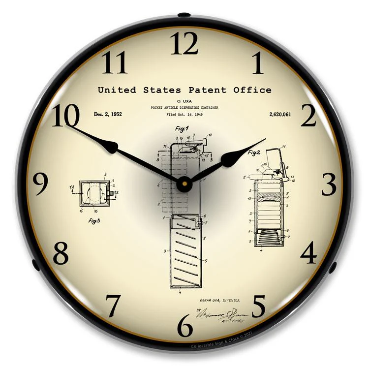 Collectable Sign and Clock - Pez Candy Dispenser 1952 Patent Clock