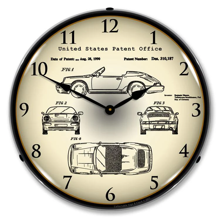 Collectable Sign and Clock - Porsche 911 1990 Patent Clock
