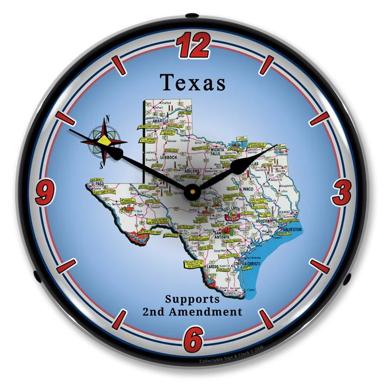 Collectable Sign and Clock - Texas Supports the 2nd Amendment Clock