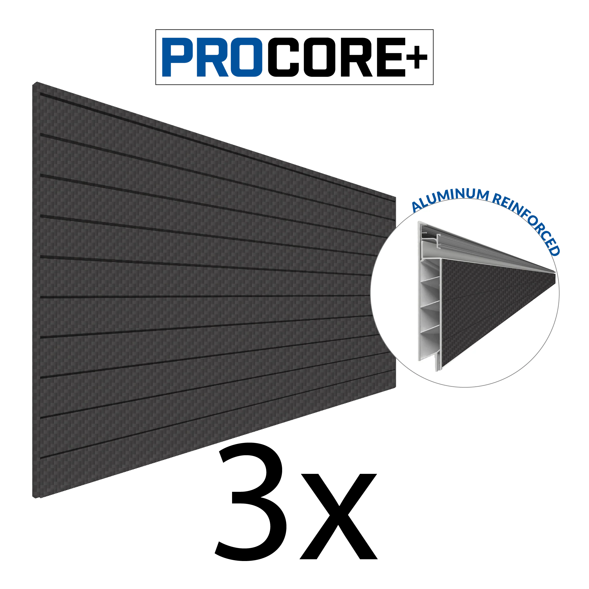 Proslat 8 ft. x 4 ft. PROCORE+ Carbon Fiber PVC Slatwall - 3 Pack 96 sq ft