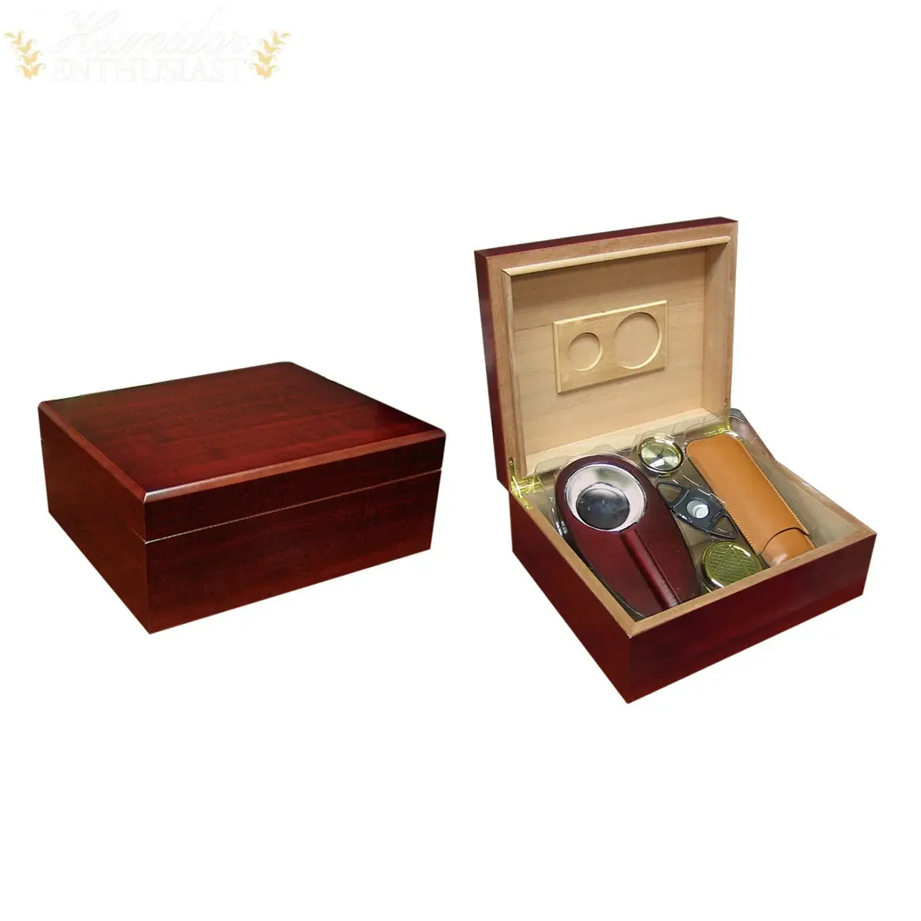 Prestige Import Group Diplomat Cherry Desktop Cedar-Lined Cigar Humidor Gift Set - Image 3