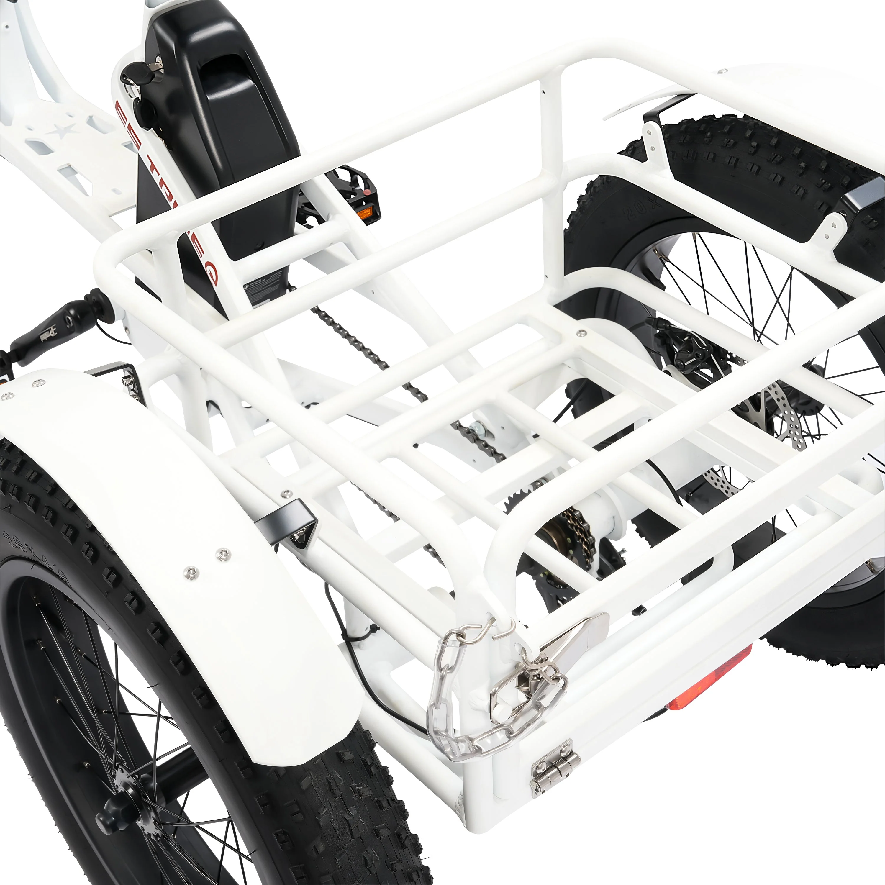 Ecotric 48V 24"x4.0 Front 20"x4.0 Rear Tires Tricycle electric bike with Front Basket + Rear Rack White - Image 6
