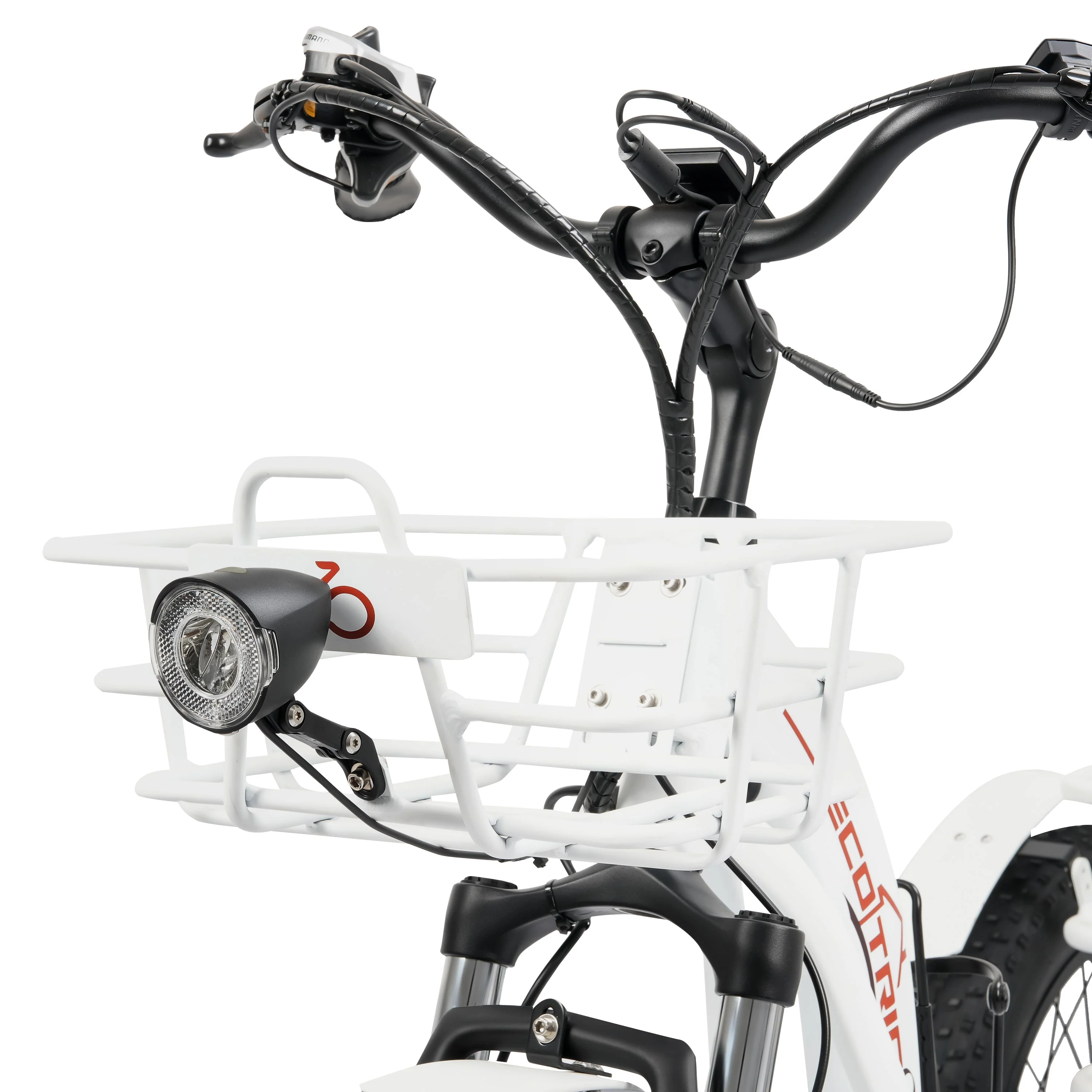 Ecotric 48V 24"x4.0 Front 20"x4.0 Rear Tires Tricycle electric bike with Front Basket + Rear Rack White - Image 8