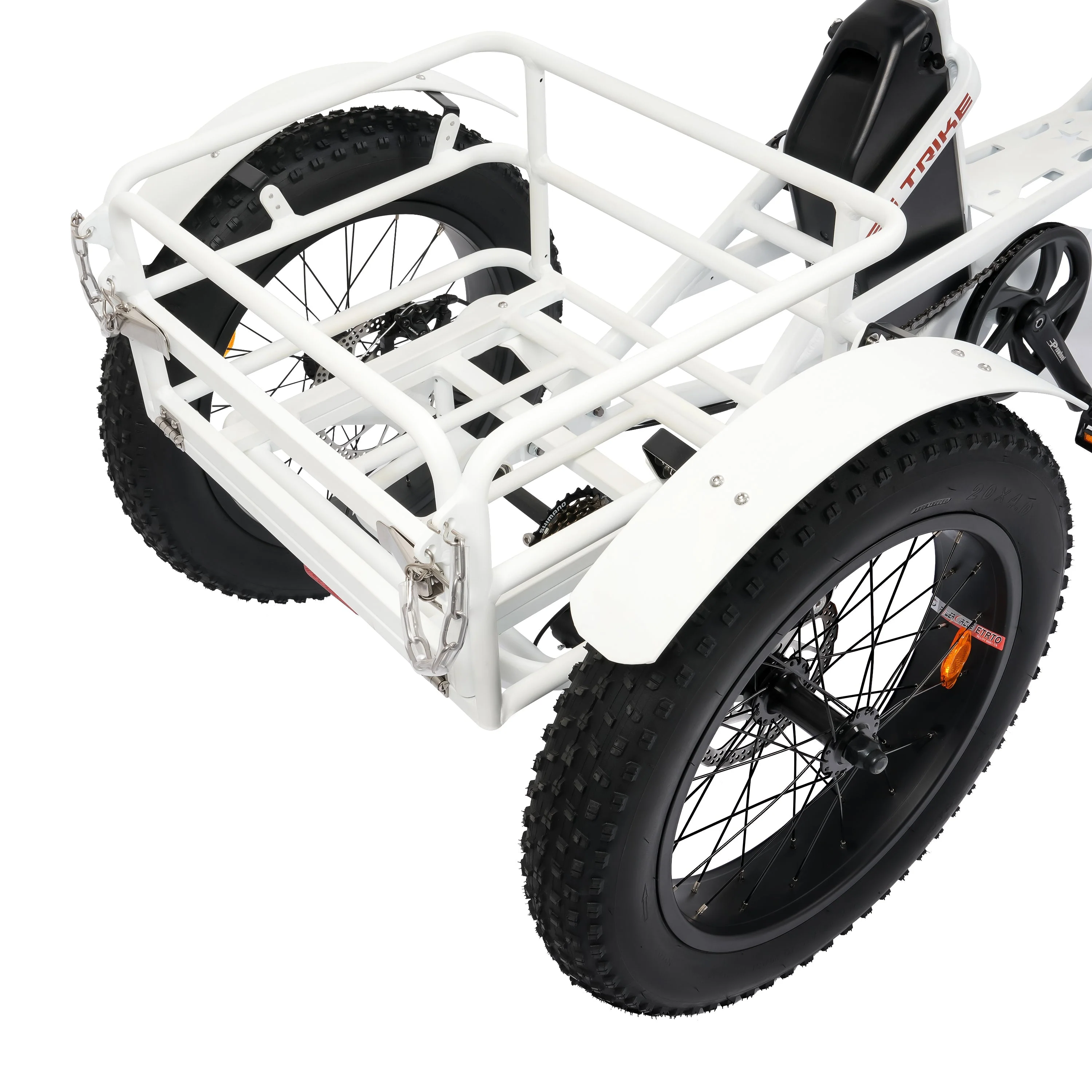 Ecotric 48V 24"x4.0 Front 20"x4.0 Rear Tires Tricycle electric bike with Front Basket + Rear Rack White - Image 9