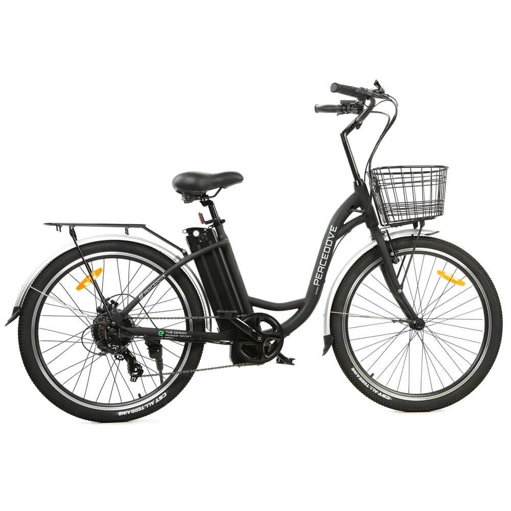 Ecotric 26inch Black Peacedove electric city bike with basket and rear rack - Image 4