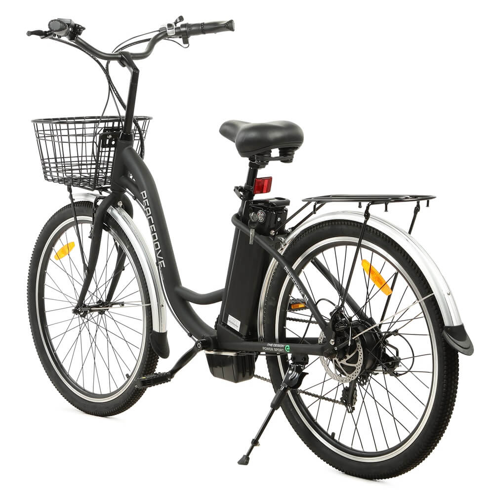 Ecotric 26inch Black Peacedove electric city bike with basket and rear rack - Image 5